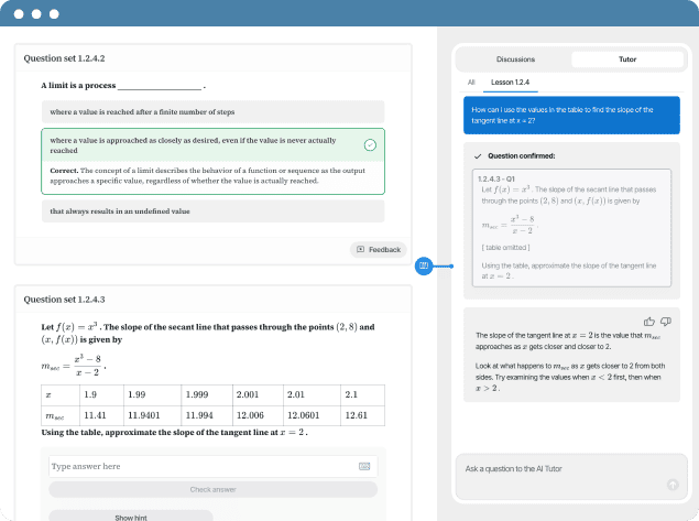 Learnvia before-class UI with follow-up questions, multiple-choice explanations, short-answer hints, and long-response prompts